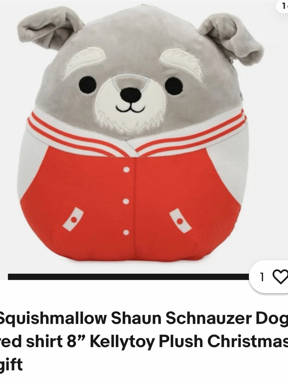 Kellytoy Squishmallow Shaun Schnauzer Plush - Gray and Red Jacket